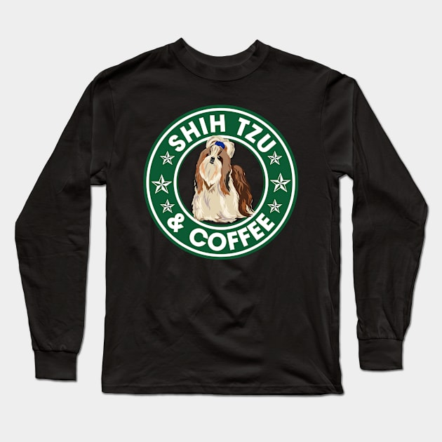 Shih Tzu And Coffee Long Sleeve T-Shirt by ChristianCrecenzio